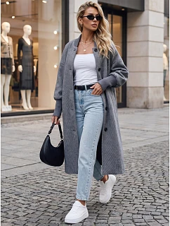 Dlhý dámsky kabát s gombíkmi, modrý, FashionStreet NY0776