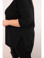 Dámska bavlnená blúzka v nadmernej veľkosti s véčkovým výstrihom a zvlnenými rukávmi čierna