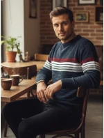 Pánsky pruhovaný tmavomodrý sveter FashionStreet WX2281