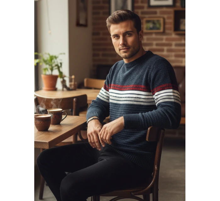 Pánsky pruhovaný tmavomodrý sveter FashionStreet WX2281