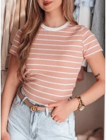 LINESS dámske pruhované základné tričko ružové FashionStreet RY2809