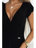 411-12 CRYSTAL lesklé dlhé šaty s výstrihom - BLACK 411-12 CRYSTAL lesklé dlhé šaty s výstrihom - BLACK