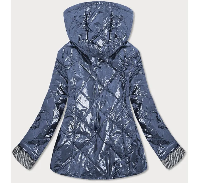 Svetlo modrá lesklá dámska prešívaná bunda (B9573)