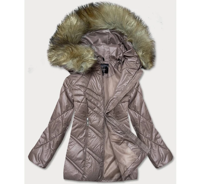 Dámska prechodná bunda vo farbe cappuccino s kapucňou (H-97-1)