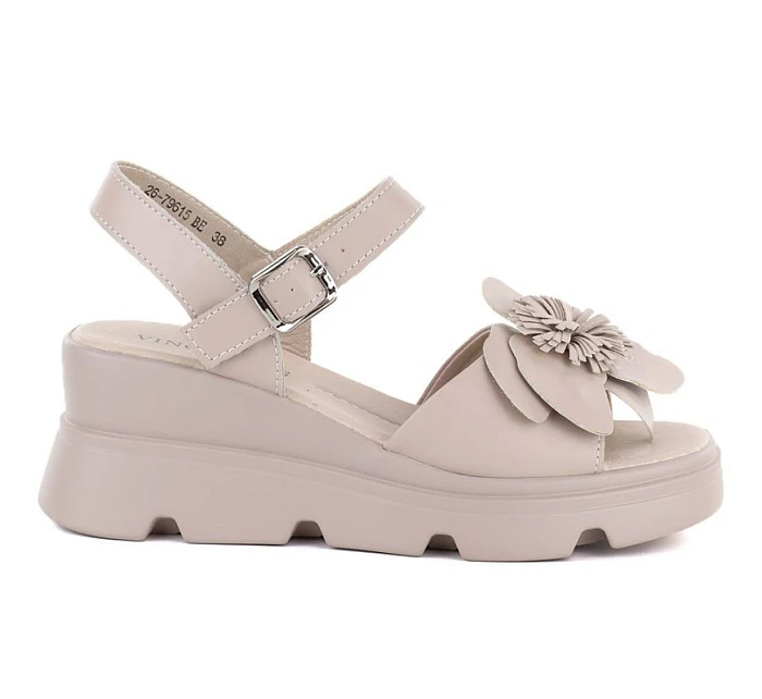 Dámské kožené sandály na platformě béžové model 22116393 - VINCEZA