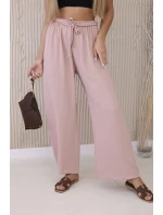 Široké nohavice v páse tmavo púdrovo ružové Široké nohavice v páse tmavo púdrovo ružové