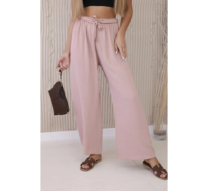 Široké nohavice v páse tmavo púdrovo ružové Široké nohavice v páse tmavo púdrovo ružové