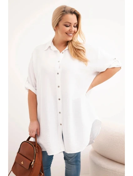 Dámská košile Plus Size z viskózy s delším zadním dílem bílá