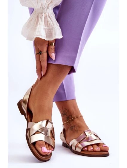 Pohodlné Kožené Sandály Zlaté model 21617493 - Zazoo