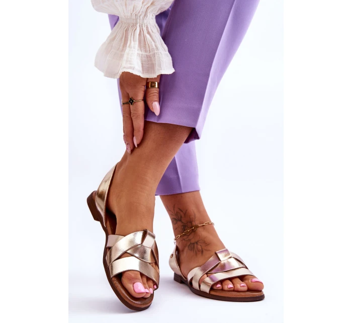 Pohodlné Kožené Sandály Zlaté model 21617493 - Zazoo