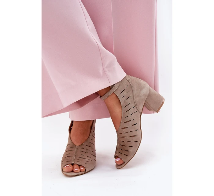 Zamszowe Botki Damskie Na Słupku Maciejka 06893-10 Ciemnobeżowe