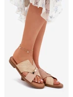 Damskie Klapki Na Płaskim Obcasie Z Ozdobnym Detalem Vinceza 17385 Beżowe