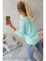 Halenka s 3D grafikou kočky v mátové barvě Halenka s 3D grafikou kočky v mátové barvě