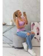 Halenka bez ramínek s volánky ve fialové barvě Halenka bez ramínek s volánky ve fialové barvě