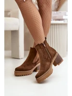 Botki Damskie Ocieplane Na Słupku Eko Zamszowe Brązowe Irissinae Botki Damskie Ocieplane Na Słupku Eko Zamszowe Brązowe Irissinae