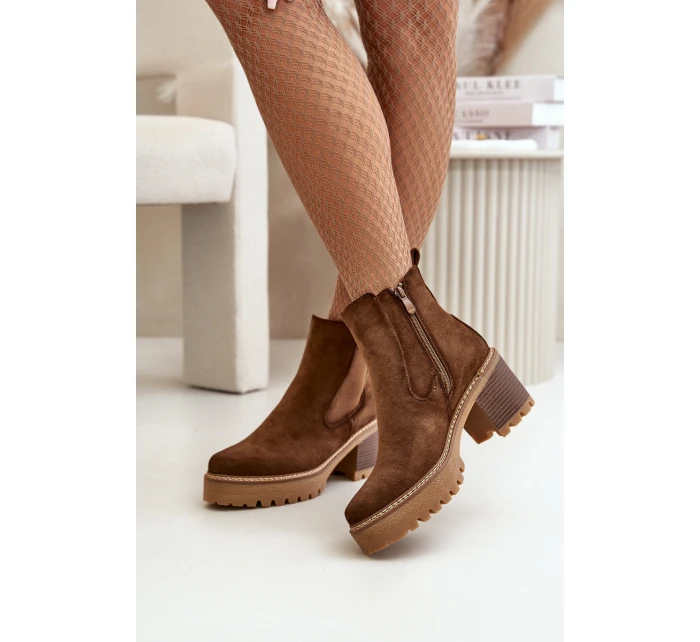Botki Damskie Ocieplane Na Słupku Eko Zamszowe Brązowe Irissinae Botki Damskie Ocieplane Na Słupku Eko Zamszowe Brązowe Irissinae