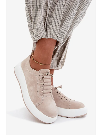 Polobotky Sneakersy na platformě z přírodního semiše béžové model 22196206 - Boto Polobotky Sneakersy na platformě z přírodního semiše béžové model 22196206 - Boto