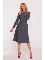model 21319075 Šaty s mašlemi šedé - STYLOVE model 21319075 Šaty s mašlemi šedé - STYLOVE