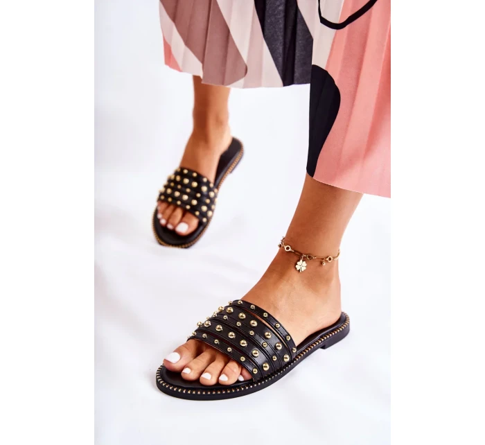 Dámské kožené pantofle s zdobením Černá Brien