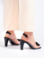 Originálne sandále čierne dámske na širokom podpätku