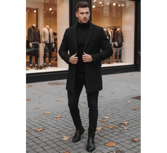 Pánsky čierny kabát FashionStreet CX0380 Pánsky čierny kabát FashionStreet CX0380