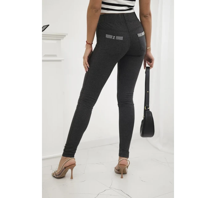 Bavlnené nohavice so zirkónmi na zadných vreckách graphite Bavlnené nohavice so zirkónmi na zadných vreckách graphite