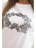 Dámska bavlnená blúzka s ozdobnou potlačou ESL biela