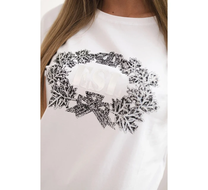 Dámska bavlnená blúzka s ozdobnou potlačou ESL biela