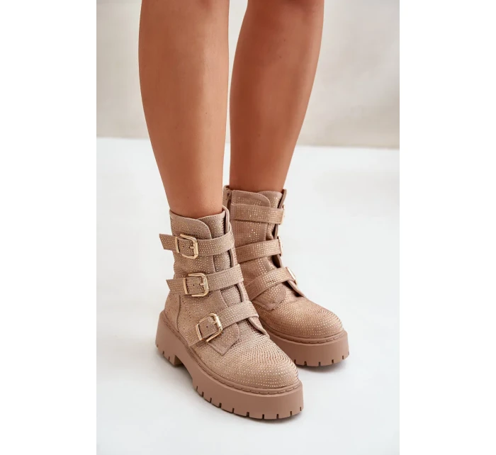 Zateplené dámske členkové topánky s béžovou ozdobou Ciascia