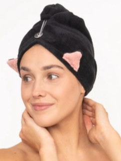 Turban na sušenie vlasov MOMO WAY Black - mačka
