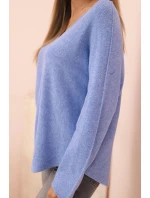 Dámsky viskózový sveter s výstrihom do V modrý