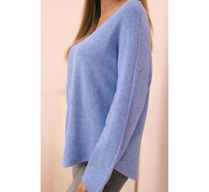 Dámsky viskózový sveter s výstrihom do V modrý