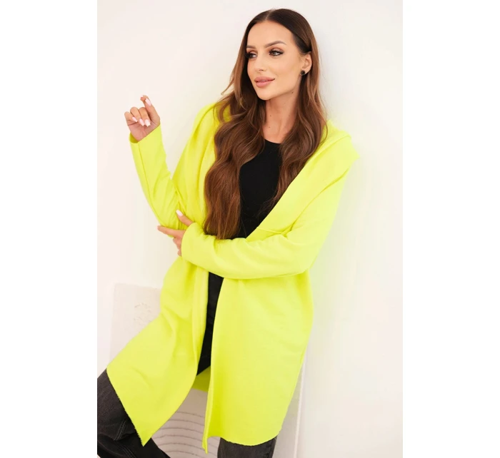 Dámska bavlnená bunda s kapucňou a predĺženou prednou časťou v neónovej žltej farbe Dámska bavlnená bunda s kapucňou a predĺženou prednou časťou v neónovej žltej farbe