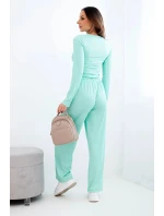 Dámský viskózový komplet s halenkou a širokými kalhotami mátová