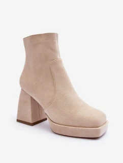 Zamszové Botky Na Podpatku Bežové model 21633372 - Boto