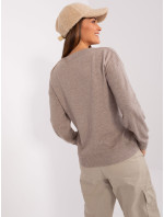 Tmavobéžový klasický sveter s dlhými rukávmi
