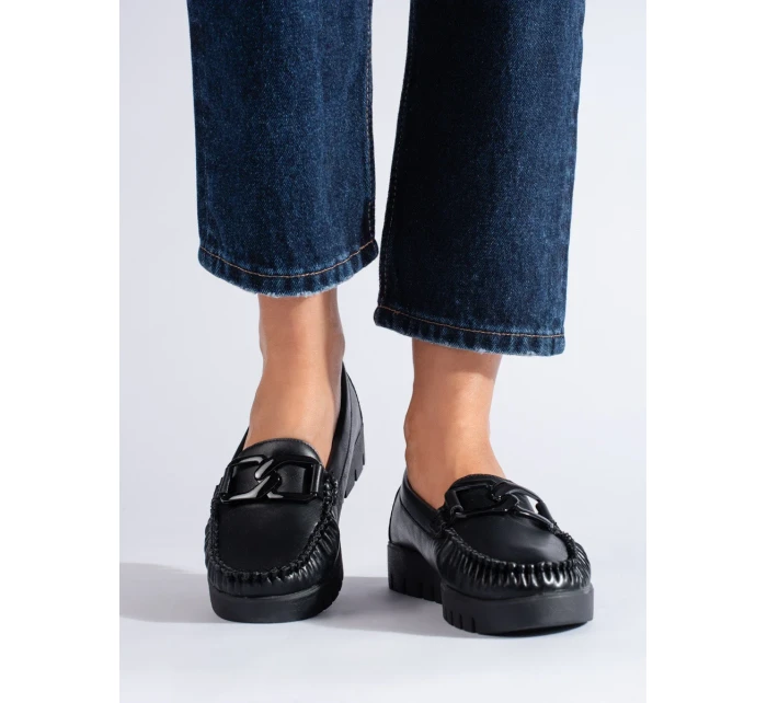 Praktické mokasíny dámske čierne platforma Praktické mokasíny dámske čierne platforma