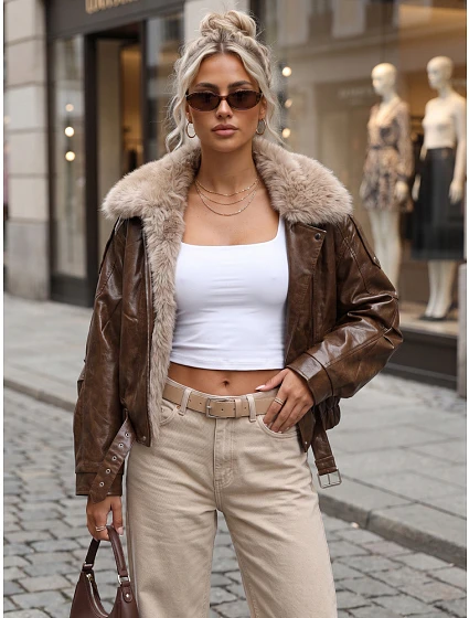 Kurtka damska zimowa z i z futerkiem brązowa model 22386909 - FashionStreet