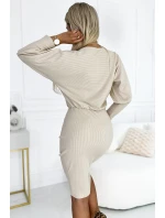 399-3 LARA Pruhované šaty s rebrovanými manžetami - BEACH