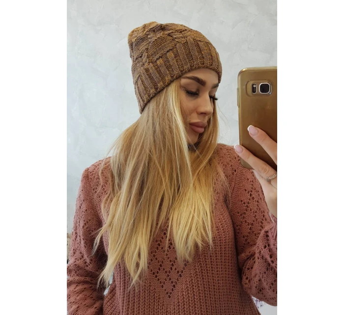 Fleecová čiapka Dolores K303 horčicová+hnedá