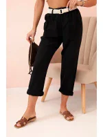 Dámské model 21035575 kalhoty s bavlnou a páskem černé - K-Fashion