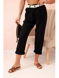 Dámské model 21035575 kalhoty s bavlnou a páskem černé - K-Fashion
