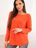 Dámsky viskózový sveter s dlhými rukávmi a okrúhlym výstrihom tmavo oranžový
