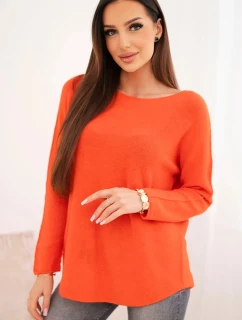 Dámsky viskózový sveter s dlhými rukávmi a okrúhlym výstrihom tmavo oranžový