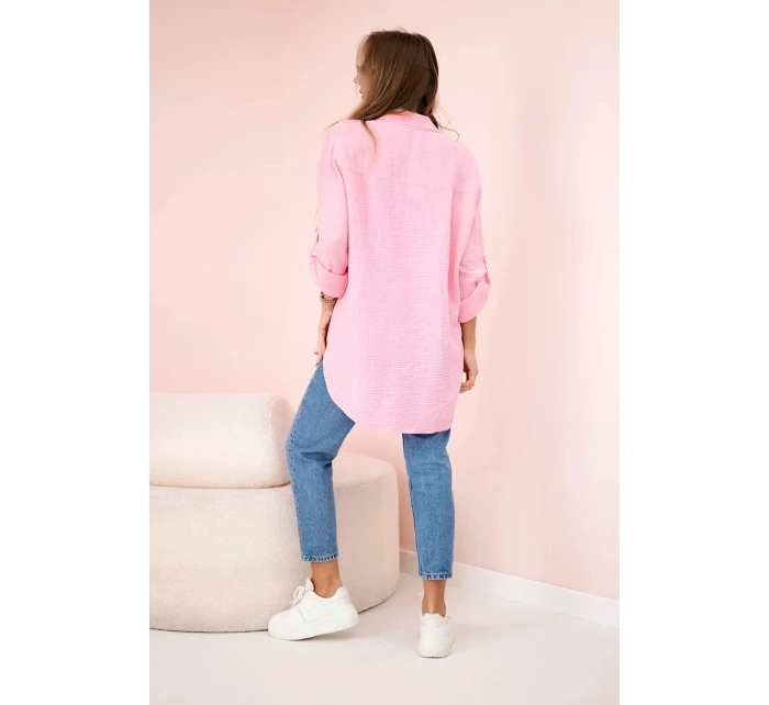 Bavlněná mušelínová košile oversize bonbónově růžová