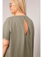 Dámske Plus veľkosť bavlnená blúzka s krátkym rukávom Khaki Dámske Plus veľkosť bavlnená blúzka s krátkym rukávom Khaki