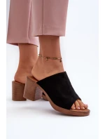 Eleganckie Lekkie Klapki Damskie Na Obcasie Czarne Varnila