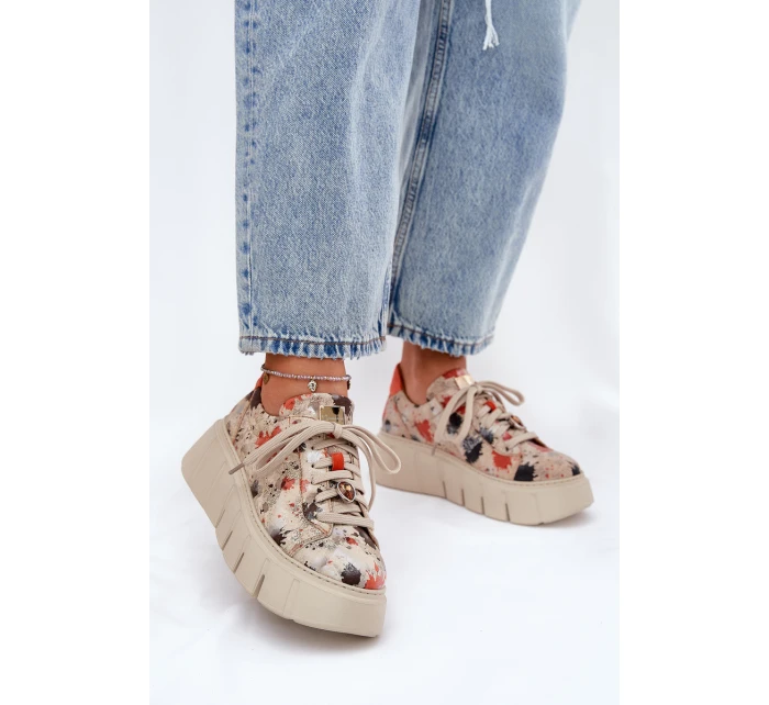 Skórzane Sneakersy Na Platformie Maciejka 06891-18 Beżowe