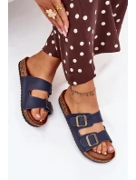 Dámské pantofle na korkové platformě s přezkami tmavě modré model 21704319 - EVENTO Dámské pantofle na korkové platformě s přezkami tmavě modré model 21704319 - EVENTO