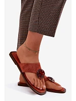 Dámské ploché žabky s ozdobou Eko semiš oranžové model 22125628 - Boto